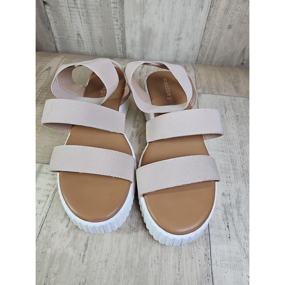 Madden Girl Women’s Sandals Beige Elastic Strap Platform Wedge Size 9  Cute++
